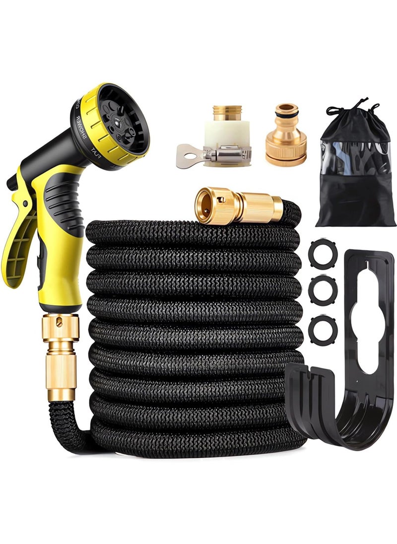 Garden Hose 50 FT, Expandable Garden Hose with 9 Spray Pattern Nozzle, 1/2'' & 3/4'' Solid Brass Connectors, Lightweight Durable 3800D Expandable Hose Pipe with 3 Layer Latex, Easy Storage