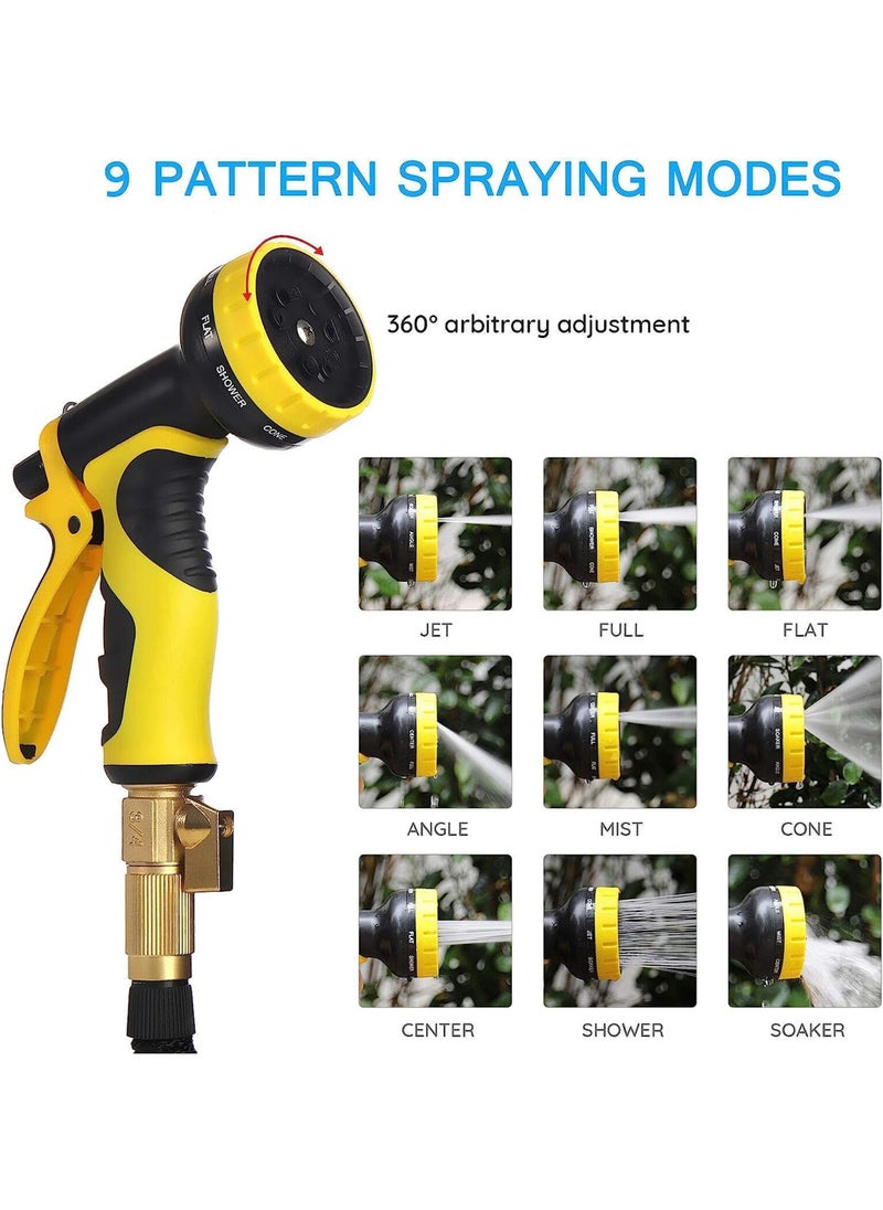 Garden Hose 50 FT, Expandable Garden Hose with 9 Spray Pattern Nozzle, 1/2'' & 3/4'' Solid Brass Connectors, Lightweight Durable 3800D Expandable Hose Pipe with 3 Layer Latex, Easy Storage