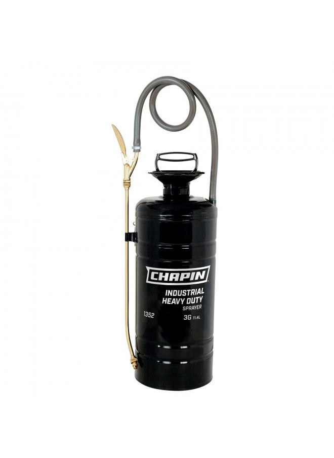 Chapin 1352 Made in the USA 3 Gallon Heavy Duty Tri-Poxy Steel Industrial Metal Tank Sprayer with 18 Inch Brass Wand, 36 Inch Reinforced Hose and Brass Nozzle and Shut Off, Black