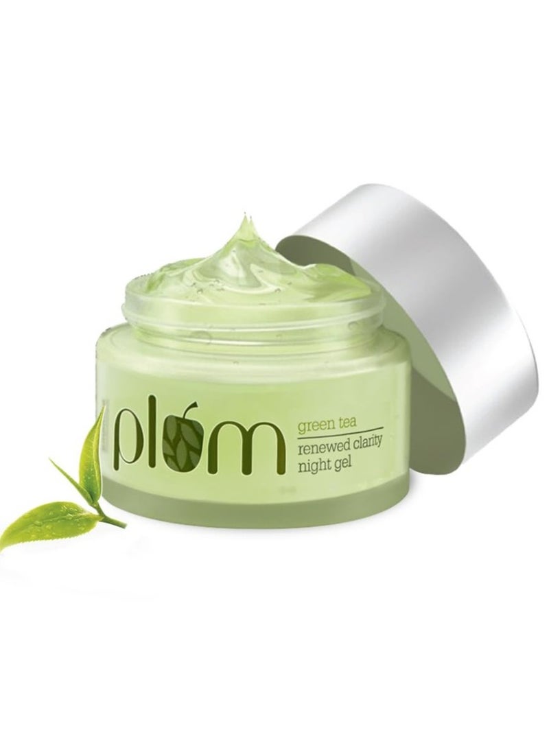 Plum Green Tea Renewed Clarity Night Gel Moisturizer  With Glycolic Acid and Willow Bark Fights Acne Non Greasy Overnight Hydration  Anti Aging Oil Free Gel Moisturizer  100% Vegan  50 g