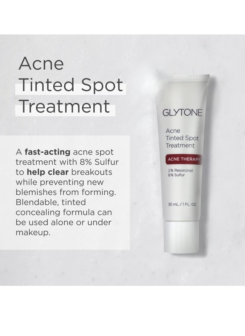 Glytone Acne Spot Treatment Face Cream with 8% Sulfur & 2% Resorcinol, Tinted Acne Treatment for Teenagers, Conceals Blemishes, 1 oz