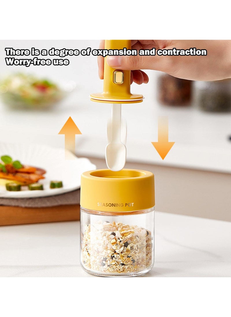 Glass Spice Jars with Spoon Cover, Set of 3pcs, Retractable Spoon, 275ml Seasoning Jars With Air-Tight Lid, Spice Organizer Bottles, Kitchen Organizer Condiment Pots.