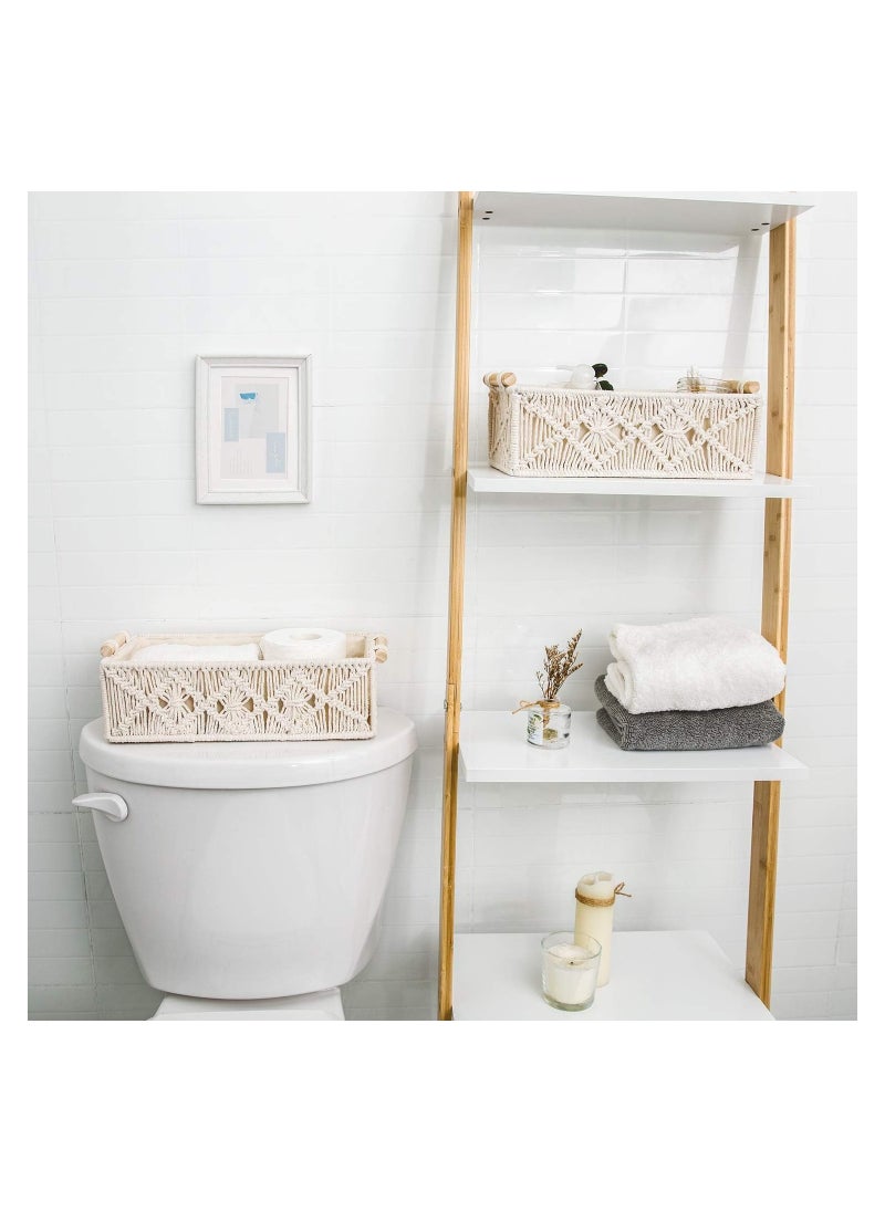 Macrame Storage Baskets Boho Decor Box Handmade Woven Decorative Countertop Toilet Tank Shelf Cabinet Organizer for Bedroom Livingroom Home, Set of 2, Ivory