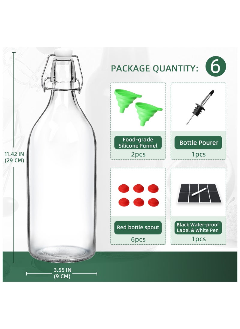 32oz 6pack Swing Top Bottles Glass Bottle with Airtight Rubber Seal Flip Caps for Home Brewing Kombucha,Beverages,Oil,Vinegar,Water,Soda,Kefir