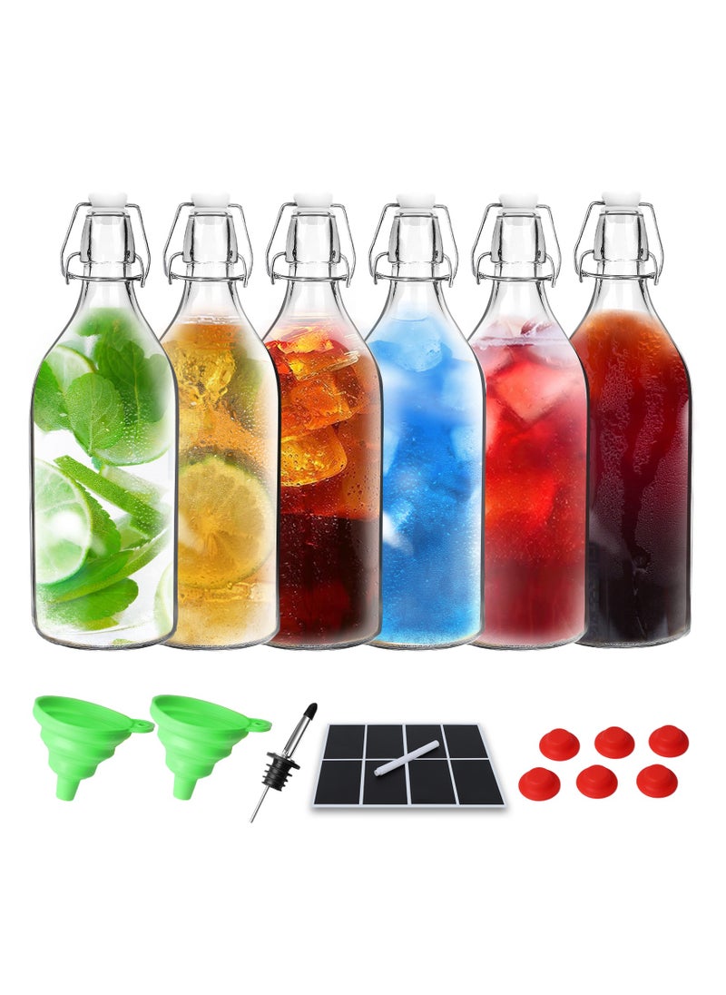 32oz 6pack Swing Top Bottles Glass Bottle with Airtight Rubber Seal Flip Caps for Home Brewing Kombucha,Beverages,Oil,Vinegar,Water,Soda,Kefir