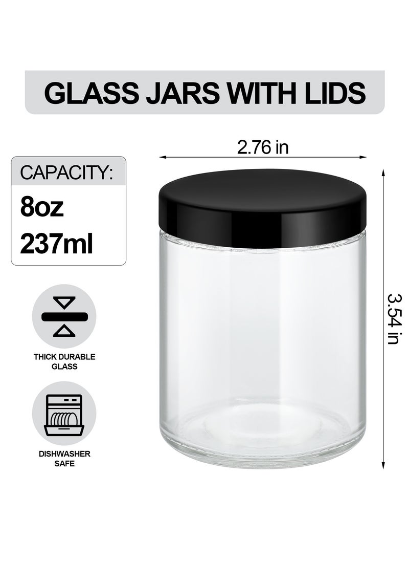 12Pack 8oz Glass Jars with Plastic & Metal Lids – Clear Round Empty Jars for Candles, Food Storage, Honey, Candy, DIY Crafts, Airtight Mason Jars for Canning & Kitchen Use