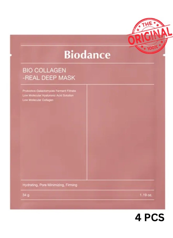 Bio-Collagen Real Deep Mask, Hydrating Overnight Mask, Pore Minimizing, Elasticity Improvement, 34g x 4PCS