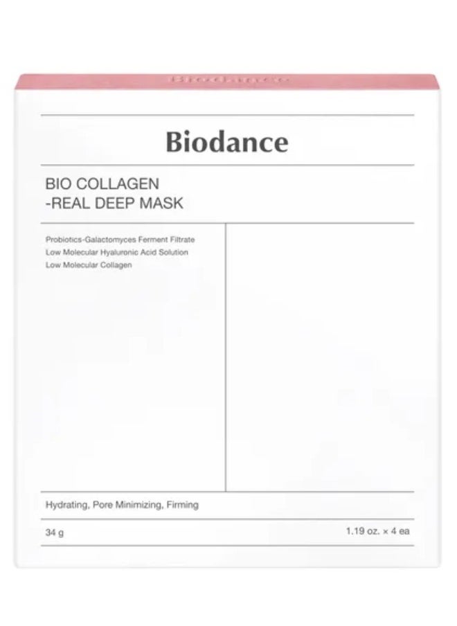 Bio-Collagen Real Deep Mask, Hydrating Overnight Mask, Pore Minimizing, Elasticity Improvement, 34g x 4PCS