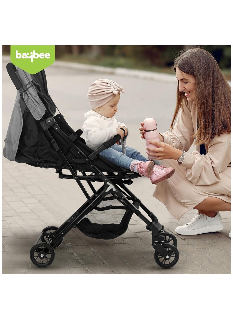 Foldable Cabin Baby Stroller Pram for Baby with Metal Frame, 3-Position Adjustable Seat & Canopy, Bassinet, Parent Handle, 5 Point Safety Belt, Stroller for Kids Toddler 0 to 3 Years Boy Girl Grey