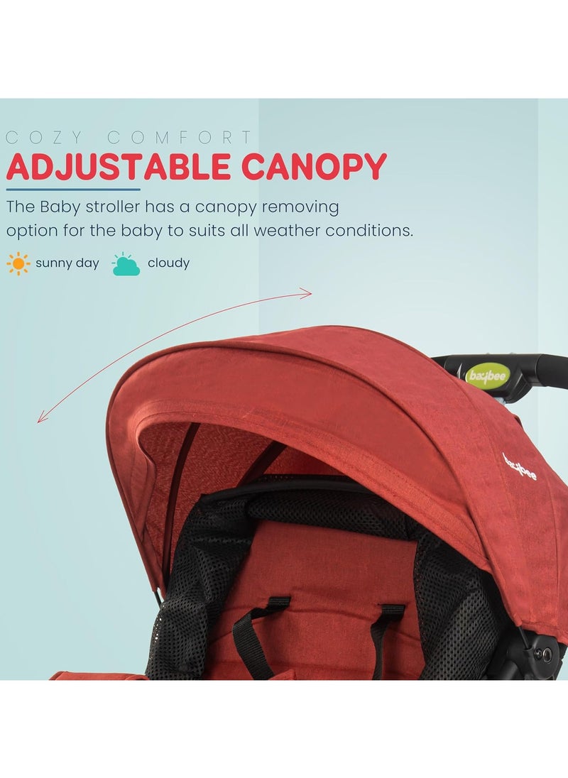 Foldable Cabin Baby Stroller Pram for Baby with Metal Frame, 3-Position Adjustable Seat & Canopy, Bassinet, Parent Handle, 5 Point Safety Belt, Stroller for Kids Toddler 0 to 3 Years Boy Girl Red