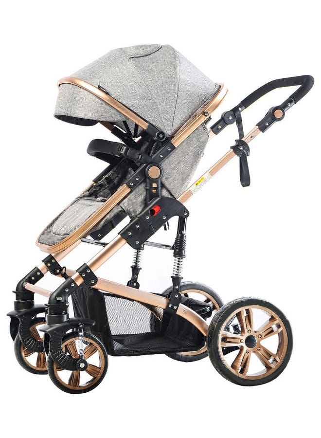 3 In1 Pram Stroller Sleeping Bassinet And Extra Wide Seat With Wide Canopy, Spill Proof Mat - Grey