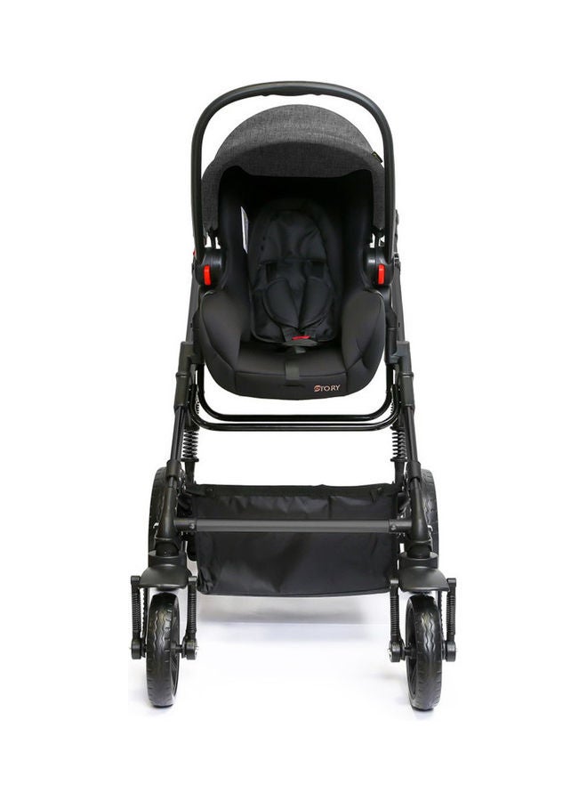 3 In1 Pram Stroller Sleeping Bassinet And Extra Wide Seat With Wide Canopy, Spill Proof Mat - Grey