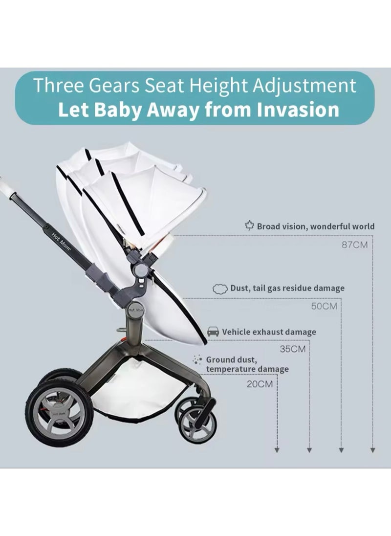 Hot Mom® F22 High Landscape Baby Stroller -Baby Carriage with 3 Way Adjustable Seat Heights and Angles, Four-Wheel Shock Absorption, Reversible, High Landscape and Fashionable [Brown].