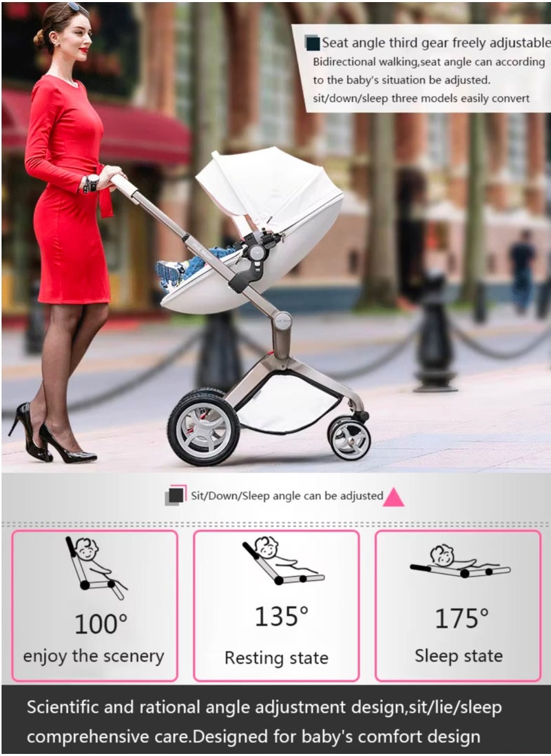 Hot Mom® F22 High Landscape Baby Stroller -Baby Carriage with 3 Way Adjustable Seat Heights and Angles, Four-Wheel Shock Absorption, Reversible, High Landscape and Fashionable [Brown].