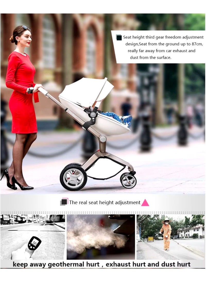 Hot Mom® F22 High Landscape Baby Stroller -Baby Carriage with 3 Way Adjustable Seat Heights and Angles, Four-Wheel Shock Absorption, Reversible, High Landscape and Fashionable [Brown].