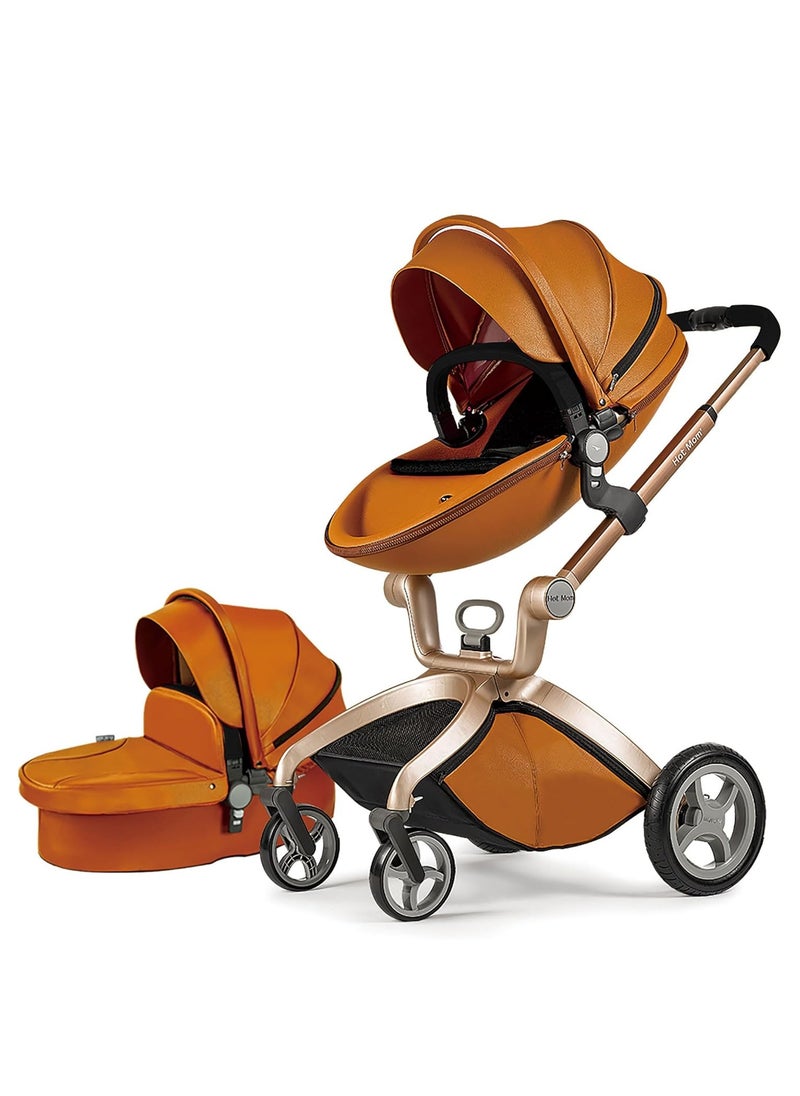 Hot Mom® F22 High Landscape Baby Stroller -Baby Carriage with 3 Way Adjustable Seat Heights and Angles, Four-Wheel Shock Absorption, Reversible, High Landscape and Fashionable [Brown].