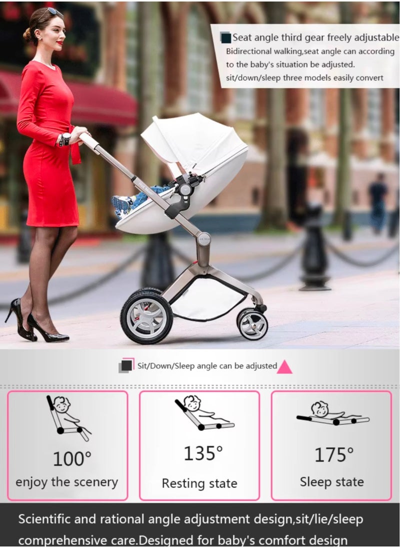 Hot Mom® F22 High Landscape Baby Stroller Limited Edition - Baby Carriage with 3 Way Adjustable Seat Heights and Angles, Four-Wheel Shock Absorption, Reversible, High Landscape and Fashionable [Beige].