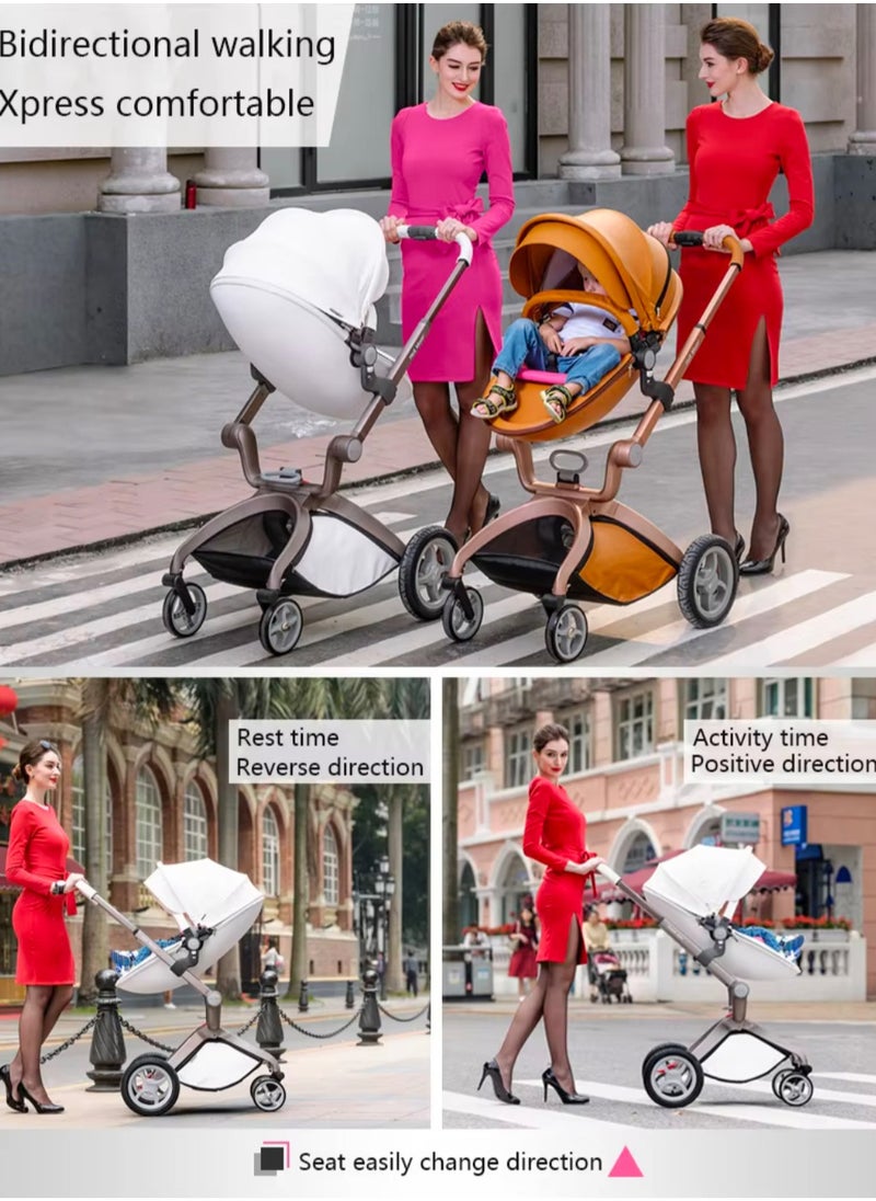 Hot Mom® F22 High Landscape Baby Stroller Limited Edition - Baby Carriage with 3 Way Adjustable Seat Heights and Angles, Four-Wheel Shock Absorption, Reversible, High Landscape and Fashionable [Beige].