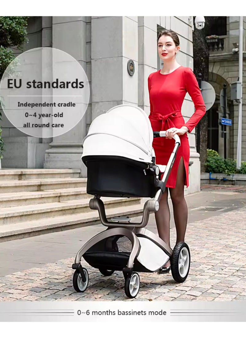 Hot Mom® F22 High Landscape Baby Stroller Limited Edition - Baby Carriage with 3 Way Adjustable Seat Heights and Angles, Four-Wheel Shock Absorption, Reversible, High Landscape and Fashionable [Beige].