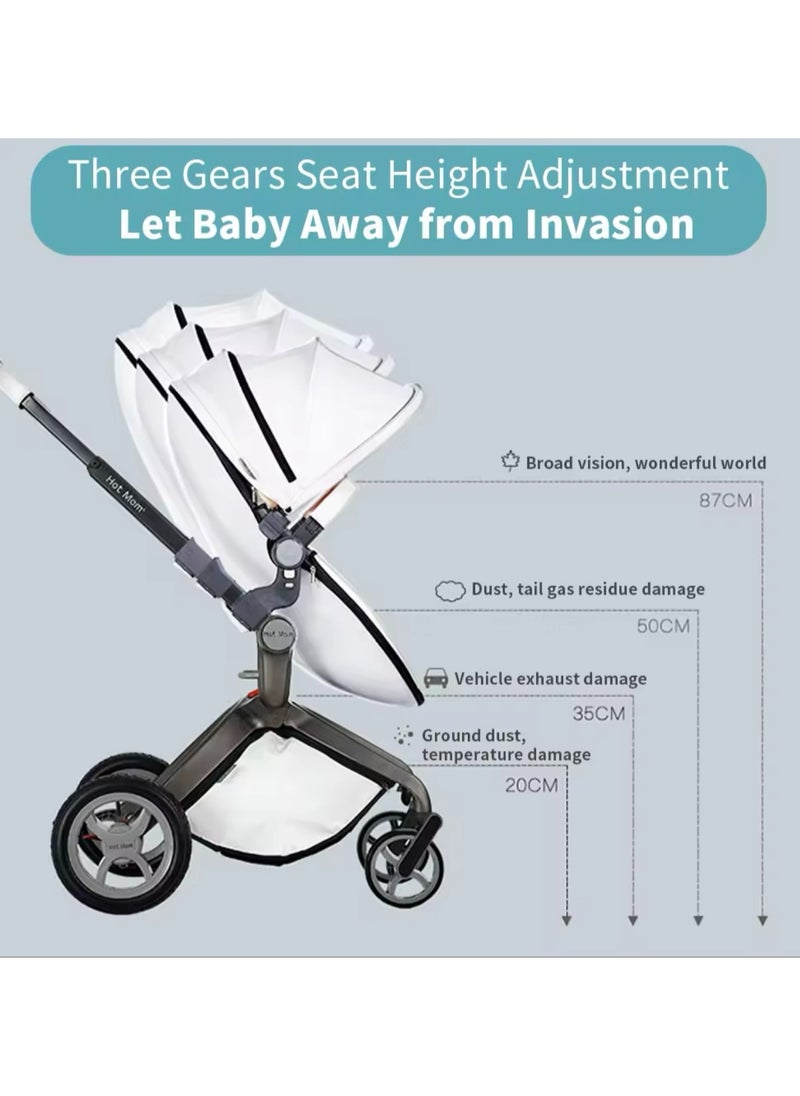 Hot Mom® F22 High Landscape Baby Stroller Limited Edition - Baby Carriage with 3 Way Adjustable Seat Heights and Angles, Four-Wheel Shock Absorption, Reversible, High Landscape and Fashionable [Beige].