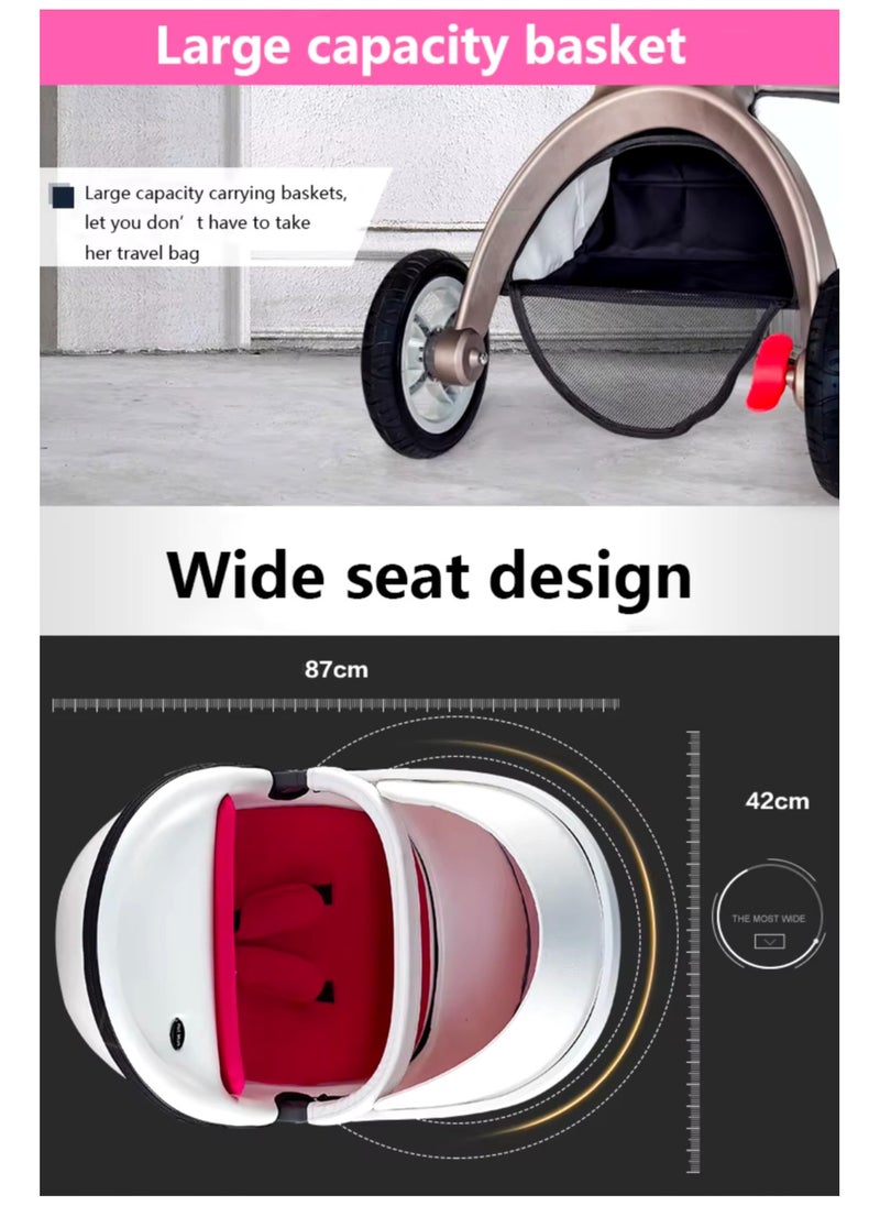 Hot Mom® F22 High Landscape Baby Stroller Limited Edition - Baby Carriage with 3 Way Adjustable Seat Heights and Angles, Four-Wheel Shock Absorption, Reversible, High Landscape and Fashionable [Beige].