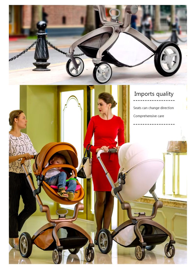 Hot Mom® F22 High Landscape Baby Stroller Limited Edition - Baby Carriage with 3 Way Adjustable Seat Heights and Angles, Four-Wheel Shock Absorption, Reversible, High Landscape and Fashionable [Beige].