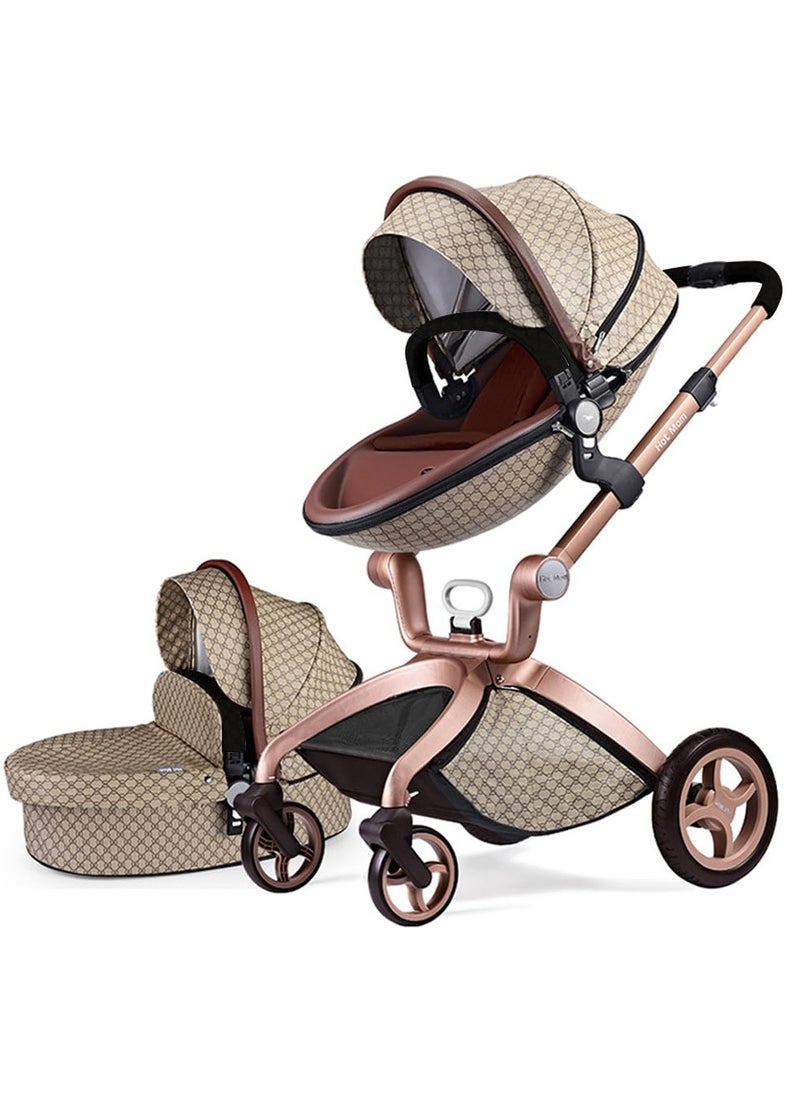 Hot Mom® F22 High Landscape Baby Stroller Limited Edition - Baby Carriage with 3 Way Adjustable Seat Heights and Angles, Four-Wheel Shock Absorption, Reversible, High Landscape and Fashionable [Beige].