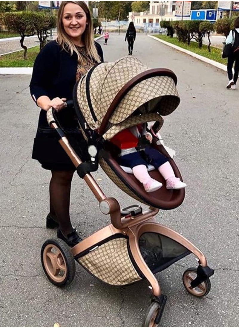 Hot Mom® F22 High Landscape Baby Stroller Limited Edition - Baby Carriage with 3 Way Adjustable Seat Heights and Angles, Four-Wheel Shock Absorption, Reversible, High Landscape and Fashionable [Beige].