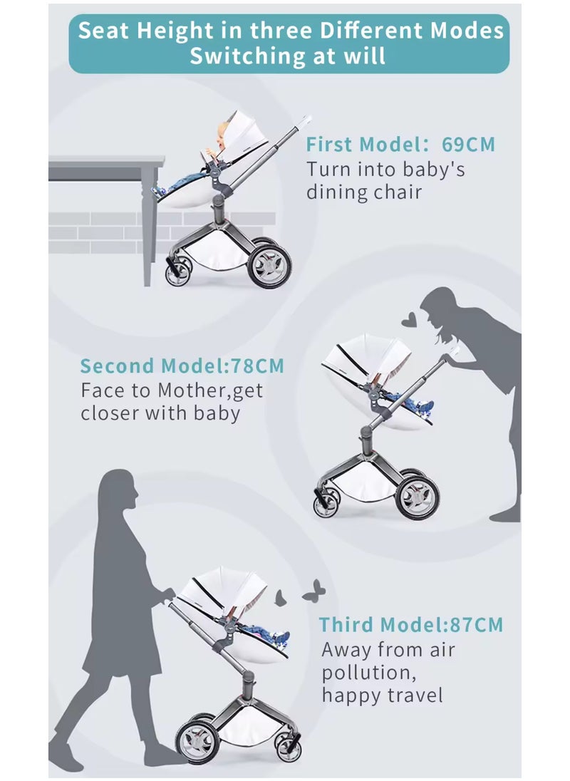 Hot Mom® F22 High Landscape Baby Stroller Limited Edition - Baby Carriage with 3 Way Adjustable Seat Heights and Angles, Four-Wheel Shock Absorption, Reversible, High Landscape and Fashionable [Beige].