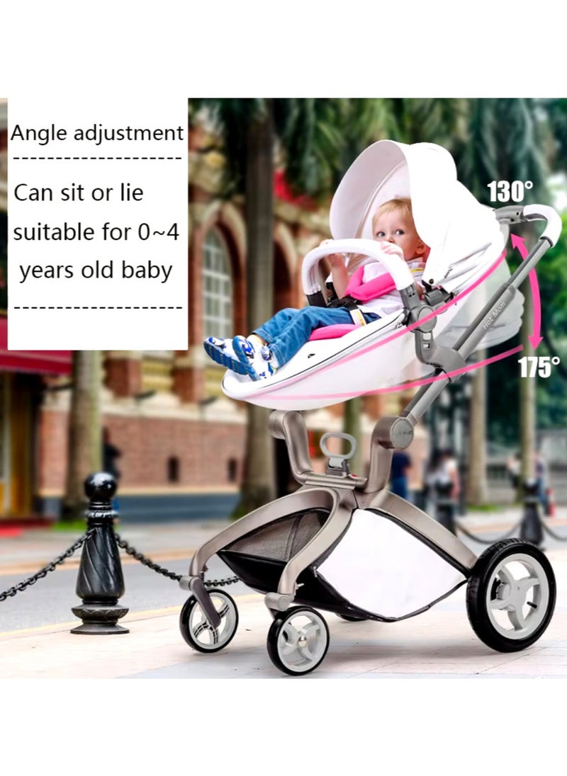 Hot Mom® F22 High Landscape Baby Stroller Limited Edition - Baby Carriage with 3 Way Adjustable Seat Heights and Angles, Four-Wheel Shock Absorption, Reversible, High Landscape and Fashionable [Beige].