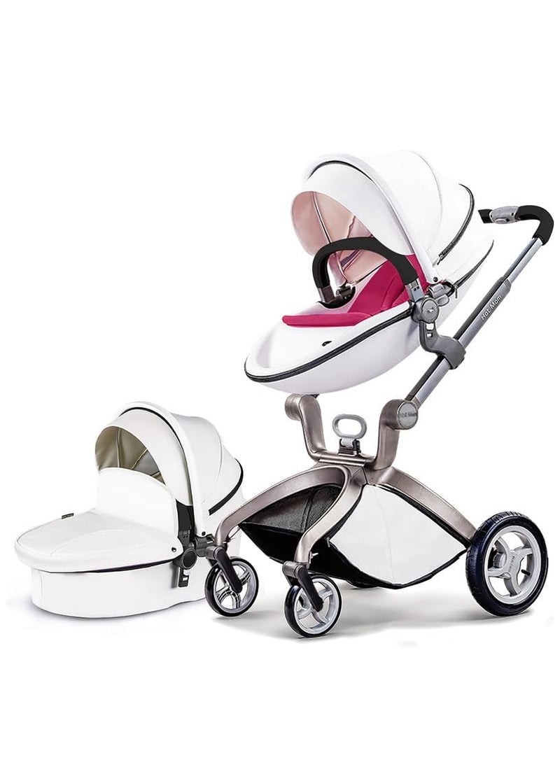 Hot Mom® F22 High Landscape Baby Stroller Limited Edition - Baby Carriage with 3 Way Adjustable Seat Heights and Angles, Four-Wheel Shock Absorption, Reversible, High Landscape and Fashionable [Pearl White].