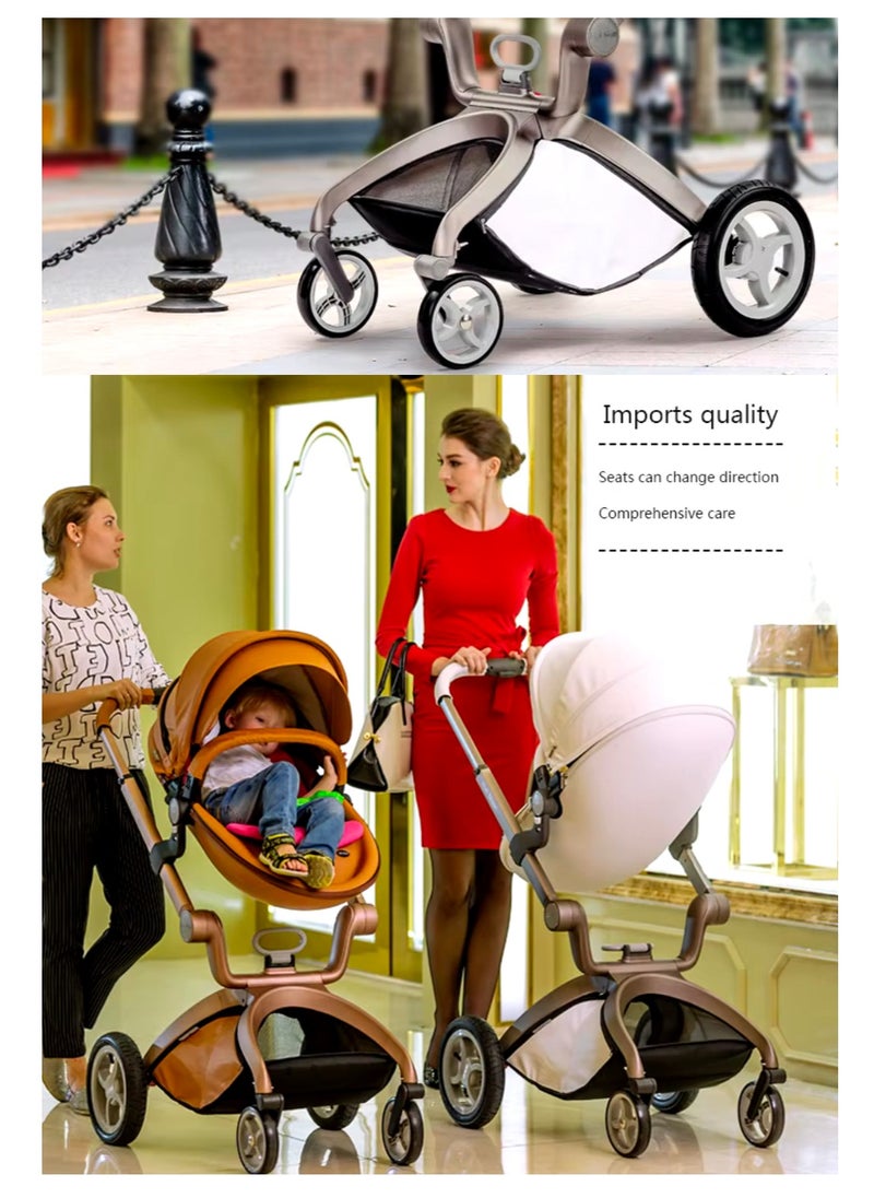 Hot Mom® F22 High Landscape Baby Stroller Limited Edition - Baby Carriage with 3 Way Adjustable Seat Heights and Angles, Four-Wheel Shock Absorption, Reversible, High Landscape and Fashionable [Pearl White].