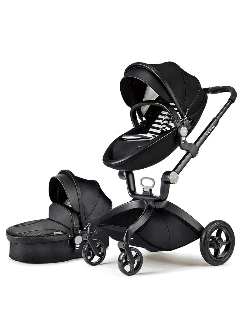 Hot Mom® F22 High Landscape Baby Stroller Limited Edition - Baby Carriage with 3 Way Adjustable Seat Heights and Angles, Four-Wheel Shock Absorption, Reversible, High Landscape and Fashionable [Black].