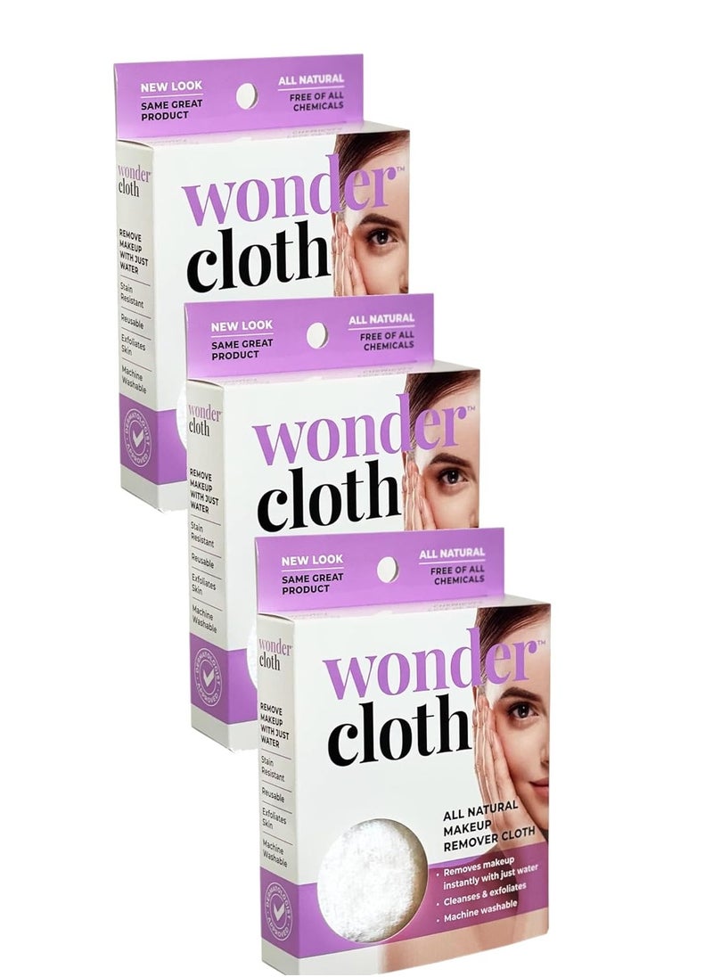 Wonder Cloth (Pack of 3) - All Natural Make-Up Remover Cloth, Removes Makeup Instantly with Just Water, Cleanses and Exfoliates, Machine Washable