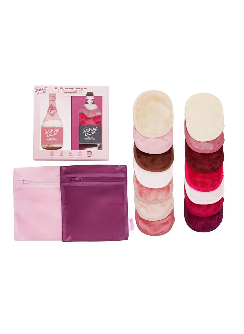 The Original MakeUp Eraser, 14-Day Gift Set, Erase All Makeup With Just Water, Including Waterproof Mascara, Eyeliner, Foundation, Lipstick, Sunscreen, and More! Sip Sip Hooray, 14ct.