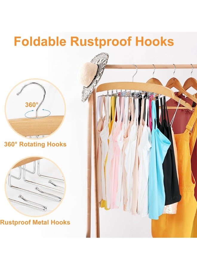 Tank Top Hanger with Premium Wood, 24 Large Capacity, Space Saving, 360° Rotating, Foldable Metal Hooks,  Camisole Organizer for Tank Tops, Camisole, Bathing Suits, Bras, Scarfs etc.