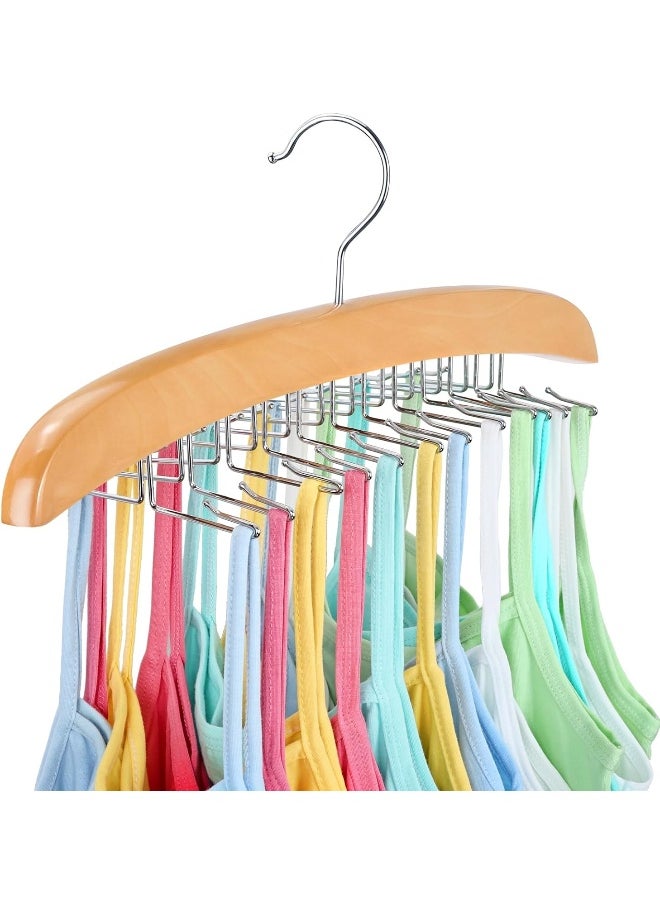 Tank Top Hanger with Premium Wood, 24 Large Capacity, Space Saving, 360° Rotating, Foldable Metal Hooks,  Camisole Organizer for Tank Tops, Camisole, Bathing Suits, Bras, Scarfs etc.