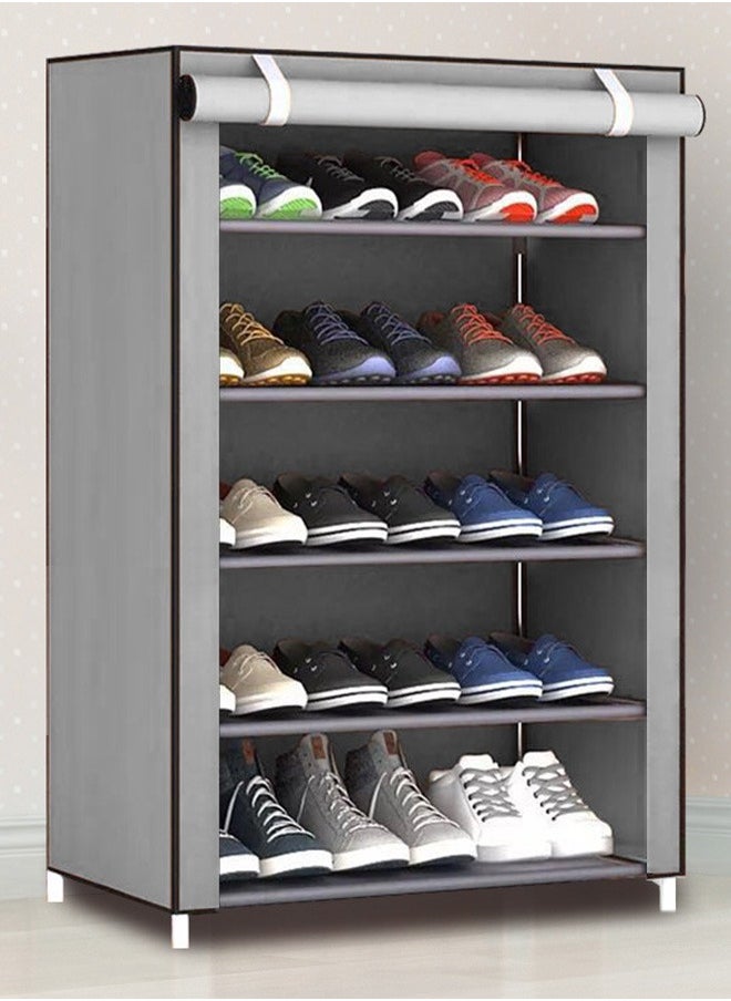 Shoe Storage Cabinet with 5 Shelves, Stainless Steel Frame Brown,Grey