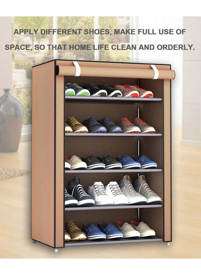 Shoe Storage Cabinet with 5 Shelves, Stainless Steel Frame Brown,Brown