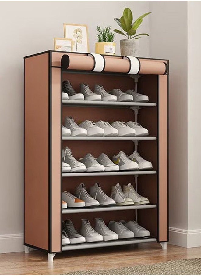 Shoe Storage Cabinet with 5 Shelves, Stainless Steel Frame Brown,Brown