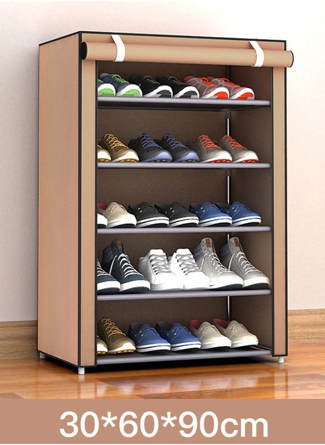 Shoe Storage Cabinet with 5 Shelves, Stainless Steel Frame Brown,Brown