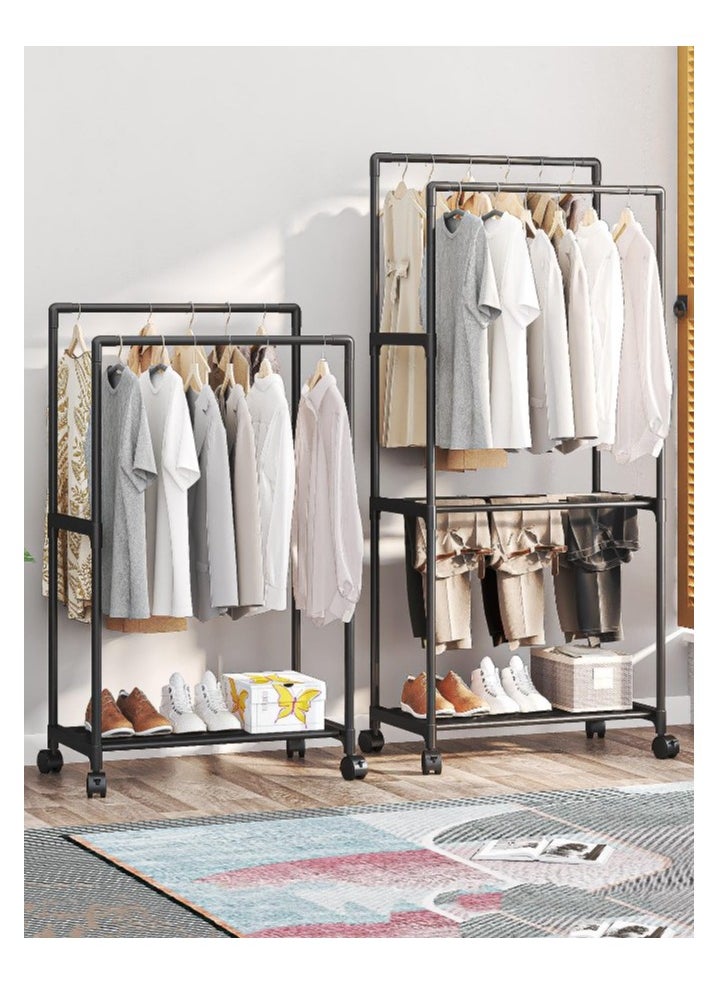 Cloth Rack - Multifunctional Hanging Wardrobe Stand with Wheels, 2 Storage Shelves, Shoe Rack, Clothes Organizer, Hooks & Clothes Drying Solution