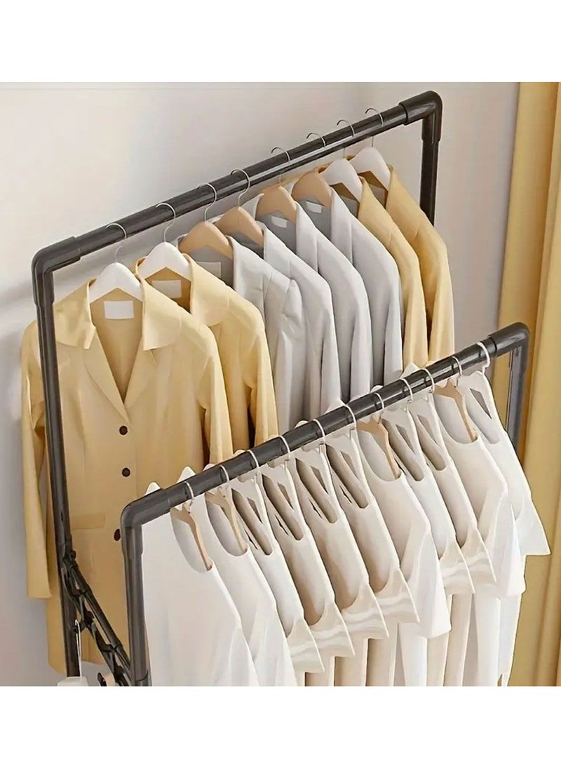 Cloth Rack - Multifunctional Hanging Wardrobe Stand with Wheels, 2 Storage Shelves, Shoe Rack, Clothes Organizer, Hooks & Clothes Drying Solution