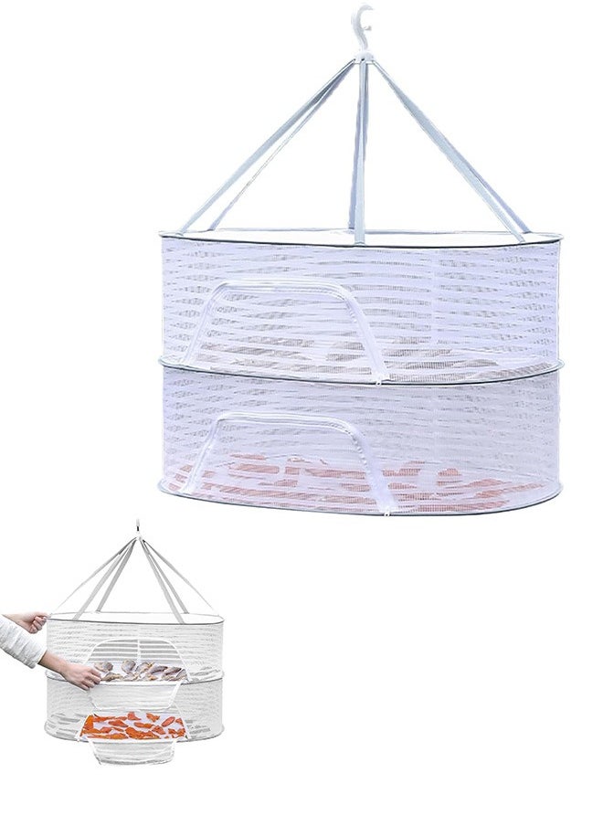 2 Layer Hanging Drying Mesh for Dry Clothes Basket,Foldable for Plants,Drying Fish, Foods Hanging Drying  Net (White, 2 Layer)