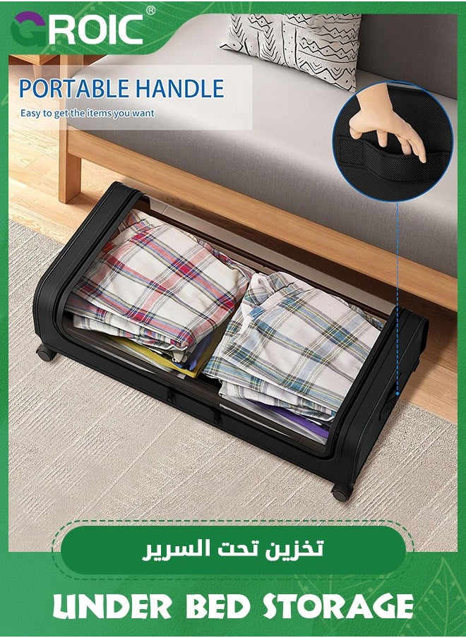 Under Bed Storage with Wheels, Under Bed Shoe Storage Larger Capacity with PVC Clear Window, Under the bed storage Organizer Bins, Rolling Under Bed Metal Drawer for Clothes,Shoes,Toys