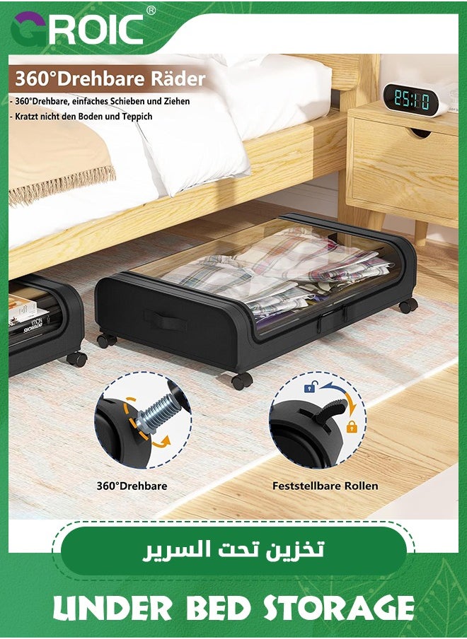 Under Bed Storage with Wheels, Under Bed Shoe Storage Larger Capacity with PVC Clear Window, Under the bed storage Organizer Bins, Rolling Under Bed Metal Drawer for Clothes,Shoes,Toys