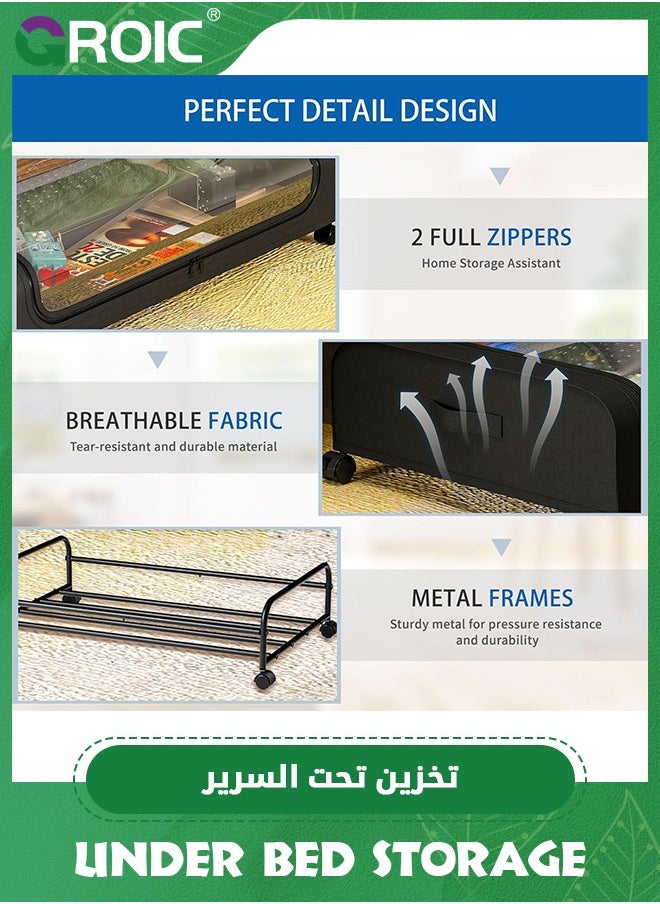 Under Bed Storage with Wheels, Under Bed Shoe Storage Larger Capacity with PVC Clear Window, Under the bed storage Organizer Bins, Rolling Under Bed Metal Drawer for Clothes,Shoes,Toys