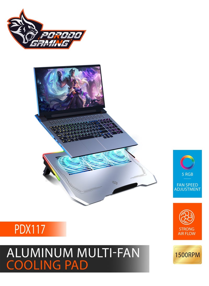 Gaming Al RGB Laptop Cooling Fan - Silver