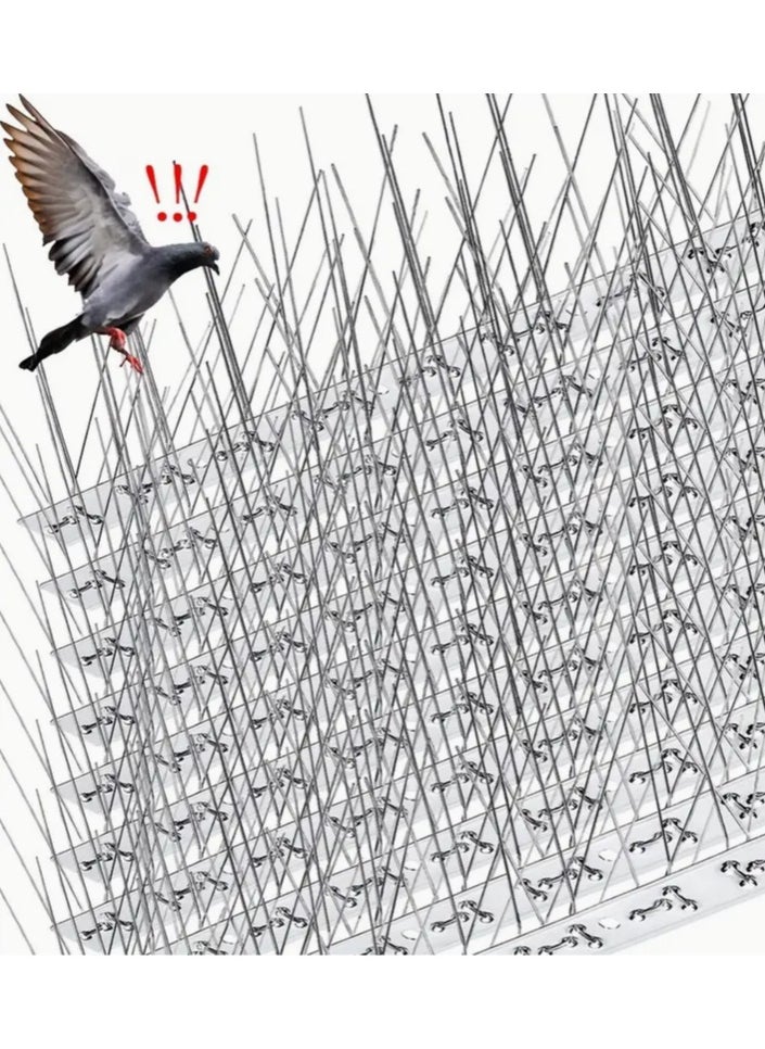 5pcs Bird Spikes for Pigeon and Bird Control, Each Spike Strip 1.5ft Long (Total 7.5ft), Durable Stainless Steel, Outdoor Anti-Bird Deterrent for Roofs, Balconies, Windows, and Fences