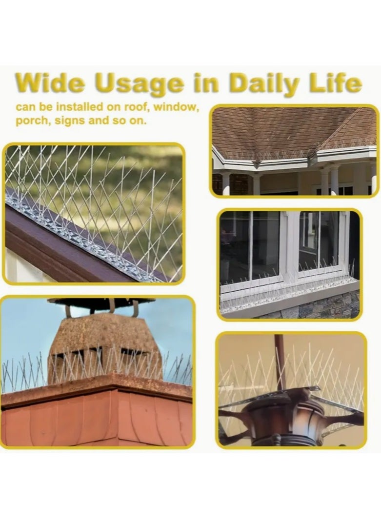 5pcs Bird Spikes for Pigeon and Bird Control, Each Spike Strip 1.5ft Long (Total 7.5ft), Durable Stainless Steel, Outdoor Anti-Bird Deterrent for Roofs, Balconies, Windows, and Fences